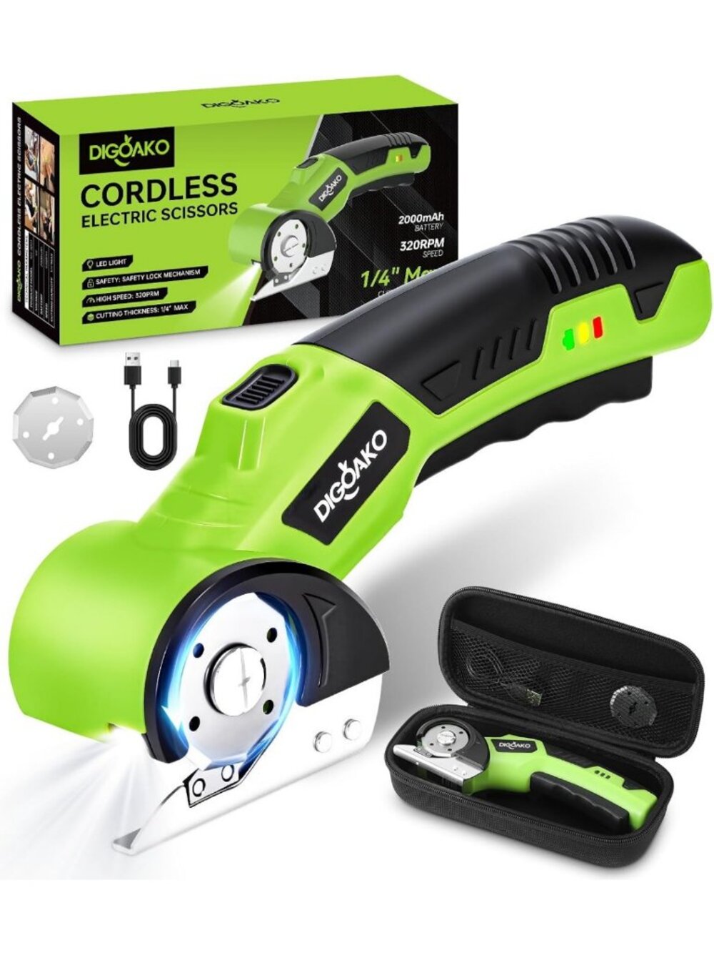Cordless Electric Scissors with LED Light & Safety Lock - Versatile Cardboard